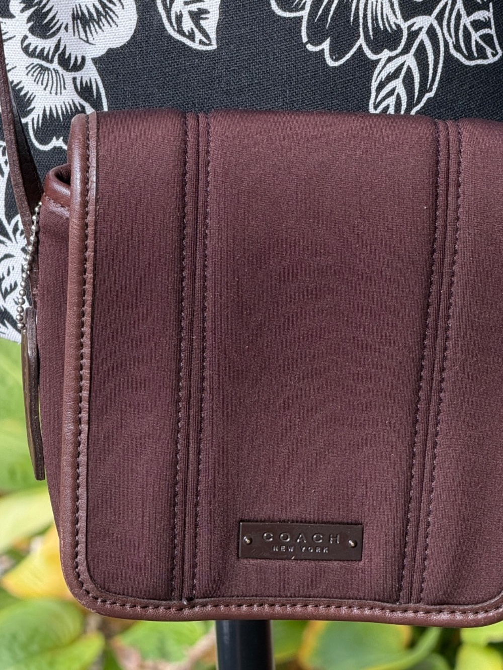 Vintage Coach New York Cocoa Brown Neoprene Crossbody Messenger Bag Leather Trim